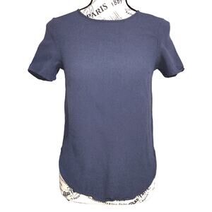 H&M SMALL/4 Round Hem Crew Neck Keyhole Back Short Sleeve Crepe Top Blouse Shirt